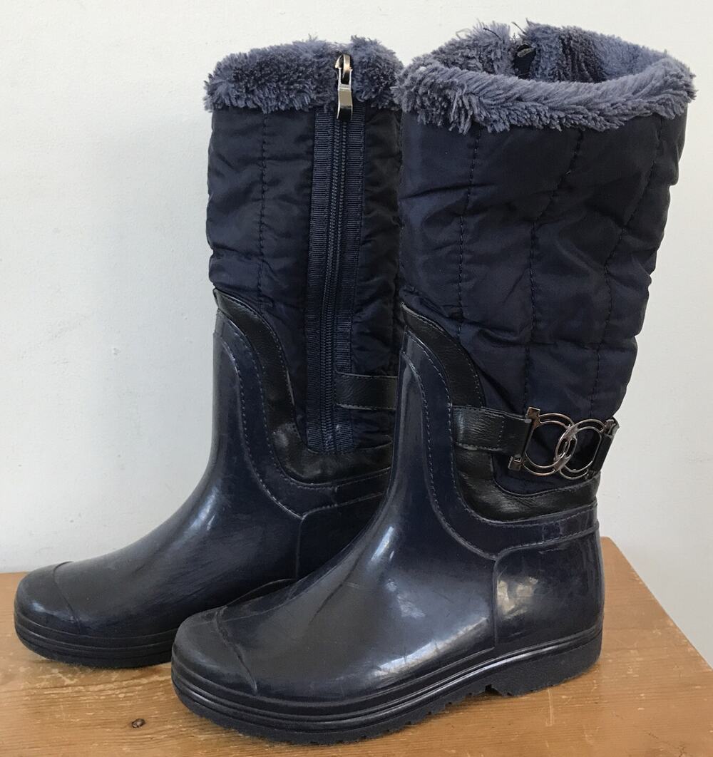Henry Ferrera Navy Blue Snow Rain Fleece Lined Winter Boots Girls Kids 2.5 34